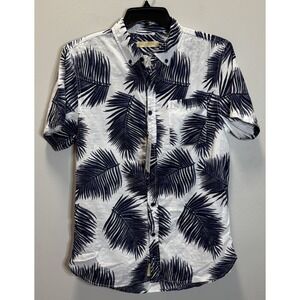 Nifty Genius‎ Men's Button Down Shirt Palm Leaf  Blue/White 100% Cotton